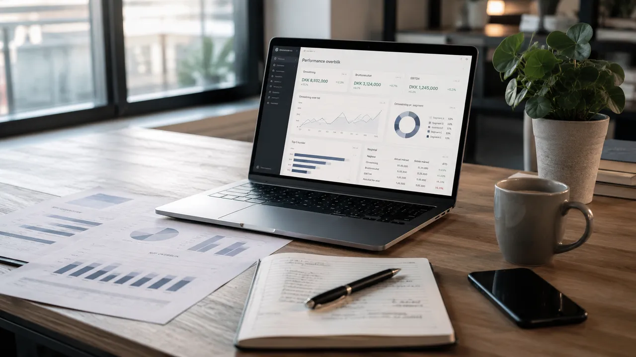 Dashboard med rapportering på en bærbar computer